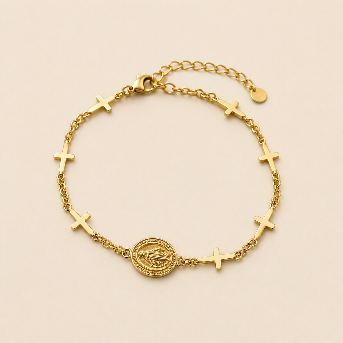 Bracelet Vierge Marie avec Croix - Acier Inoxydable
