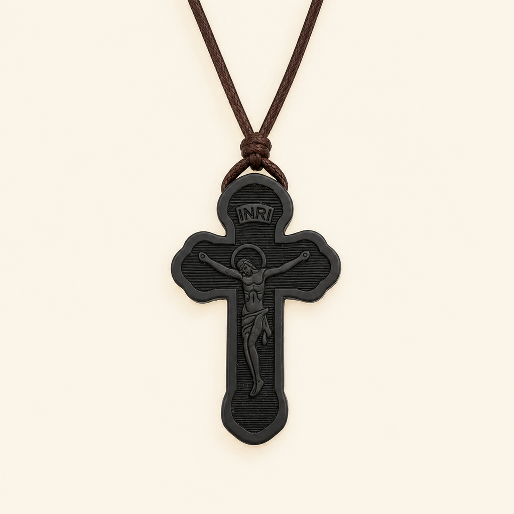 Collier Crucifix Orthodoxe Noir - Pendentif en bois