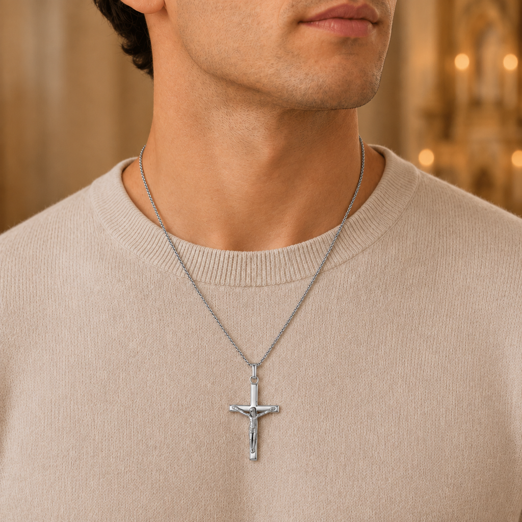 Collier Croix Catholique Argent avec Crucifix