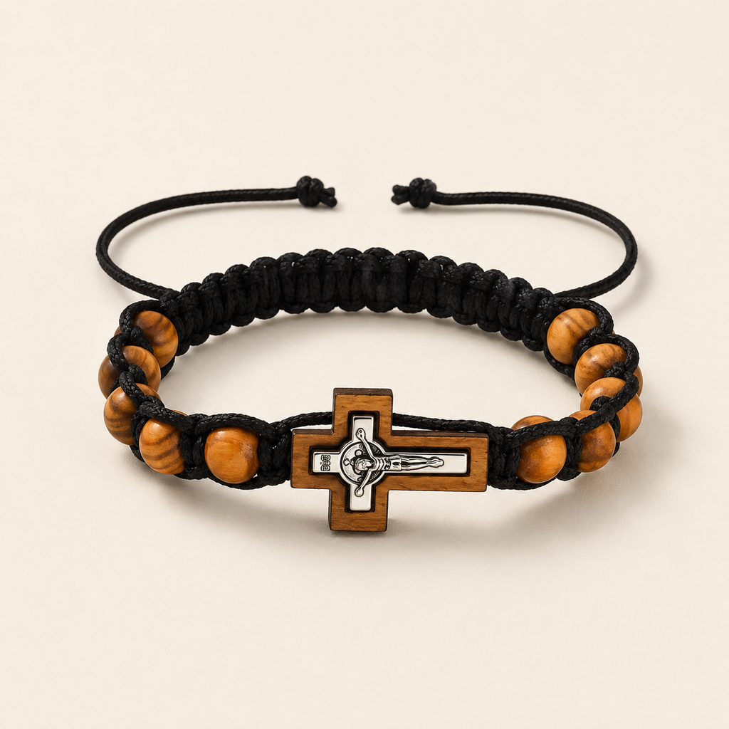 Bracelet Chrétien en Bois avec Crucifix
