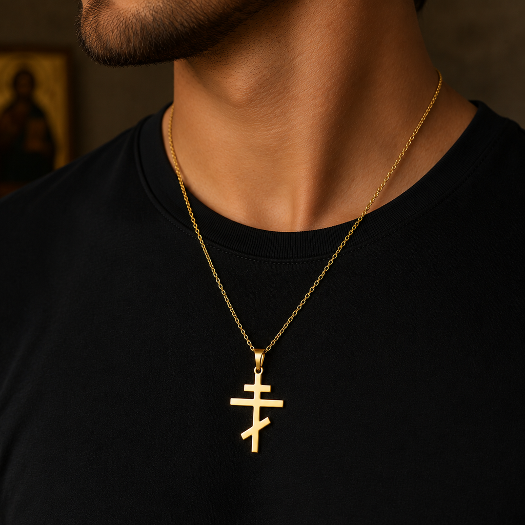 Collier Croix Orthodoxe Russe dorée