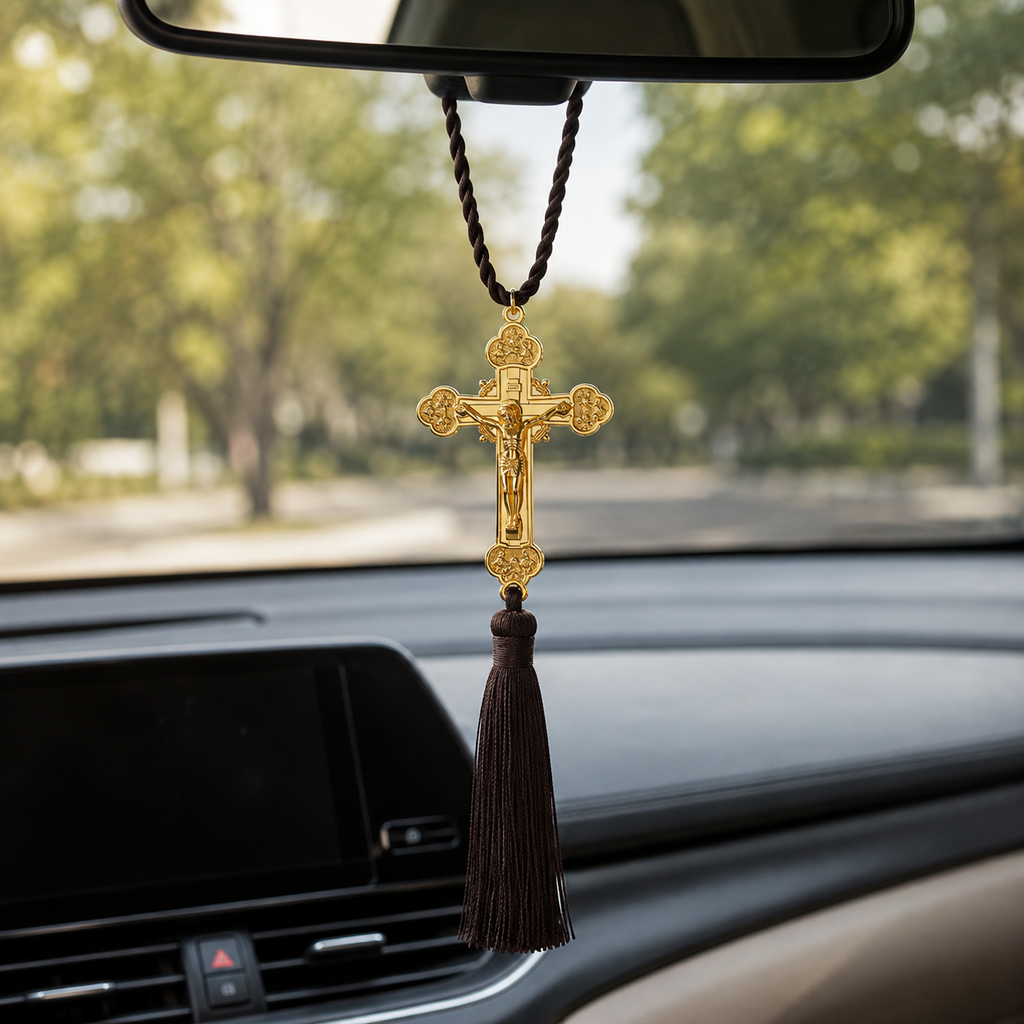 Crucifix chrétien doré de protection - Croix chrétienne