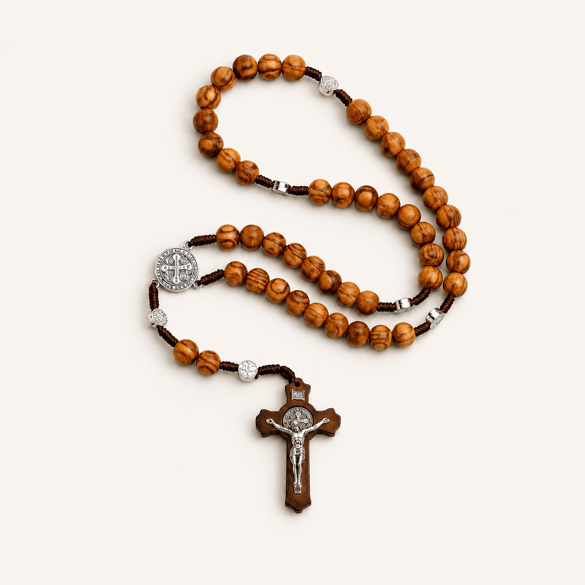 Chapelet Saint Benoît en bois avec crucifix - Chapelet chrétien