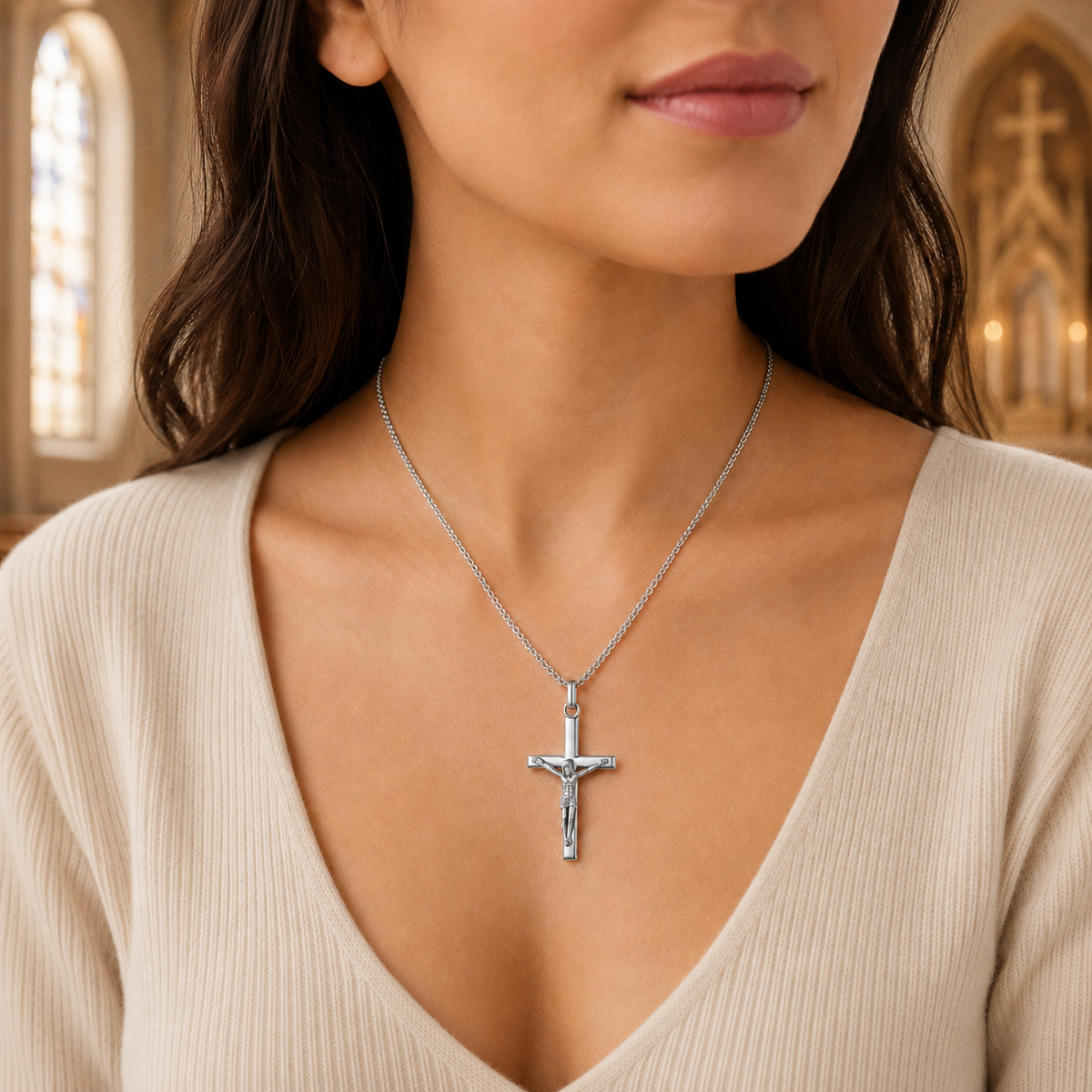 Collier Croix Catholique Argent avec Crucifix