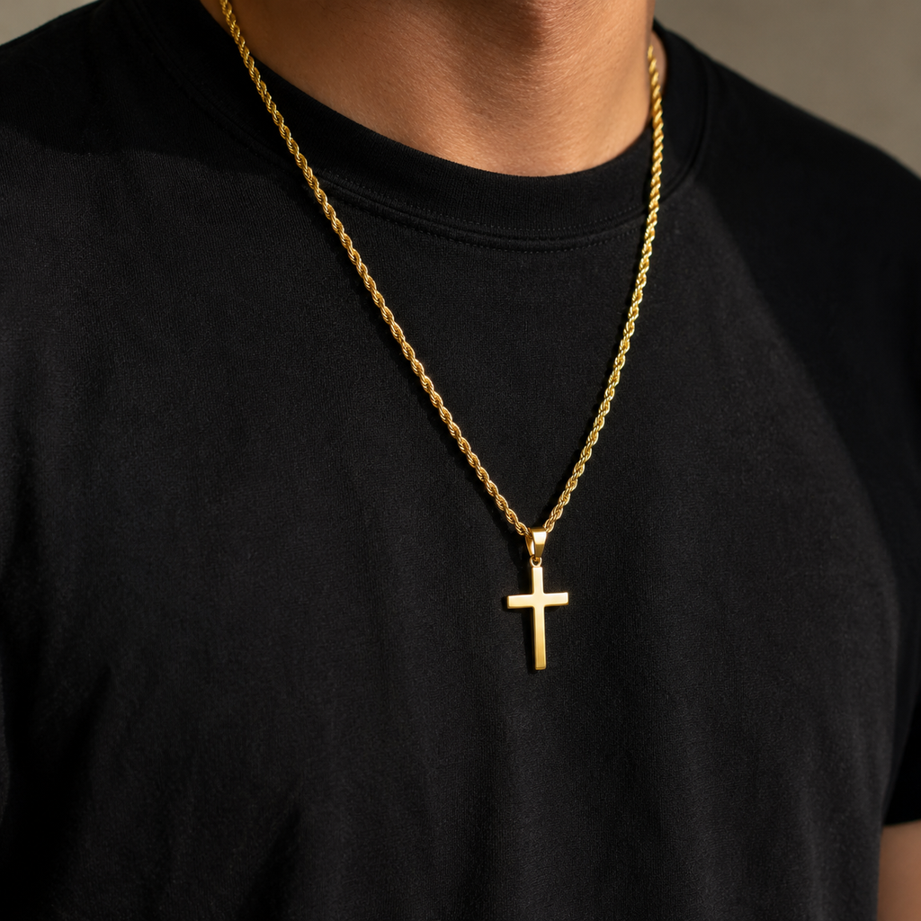 Collier Croix Chrétienne Dorée - Pendentif Croix Lisse