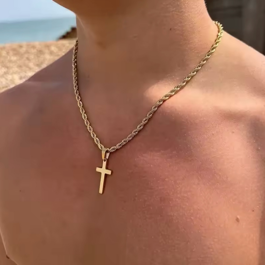 Collier Croix Chrétienne Dorée - Pendentif Croix Lisse