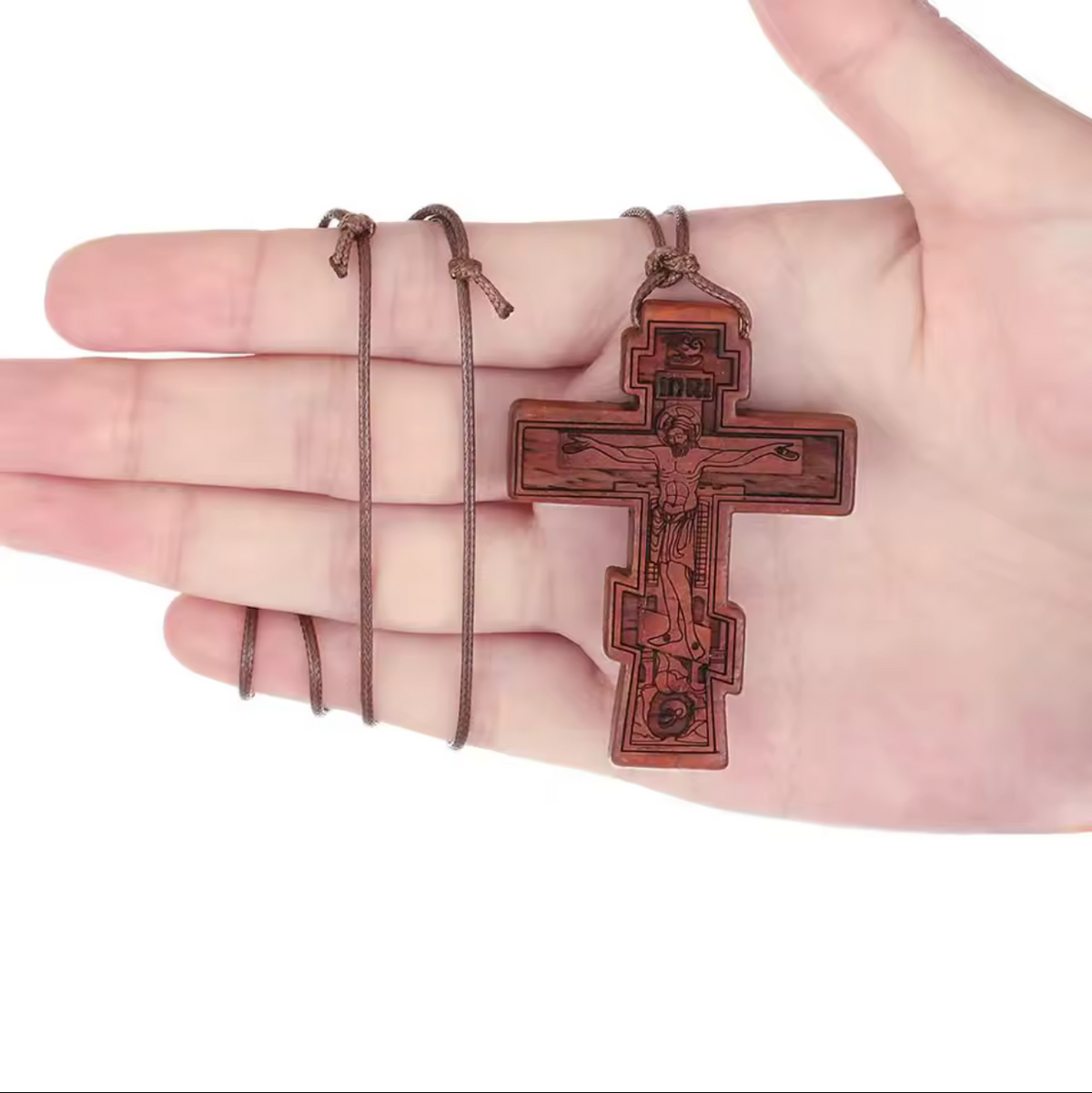 Collier Croix orthodoxe en Bois avec crucifix